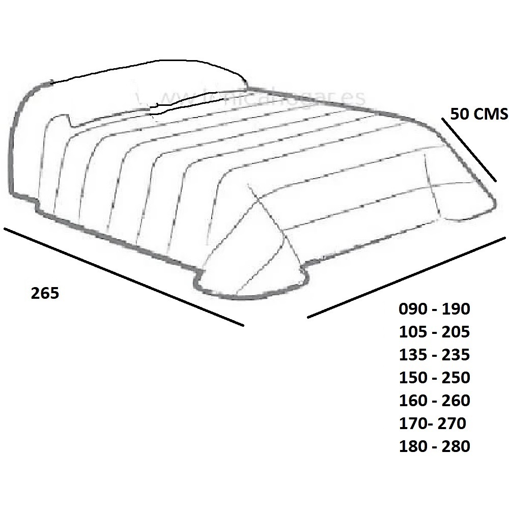 Medidas disponibles Edredón Conforter Anoia de Confecciones Paula 090, 105, 135, 150, 160, 170, 180 