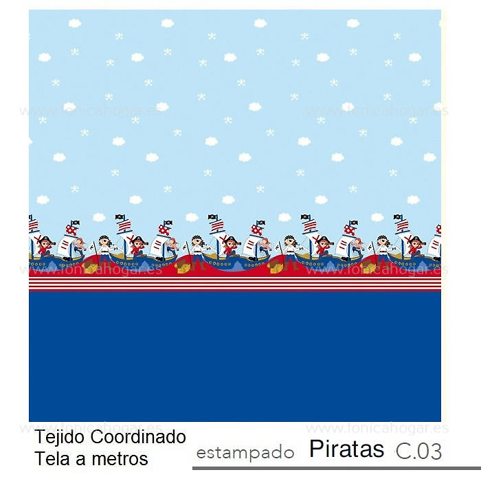 Detalle Tejido Edredón Conforter Piratas 02 Celeste de Reig Marti con Metraje Piratas/MT C.03 Celeste de Reig Marti 