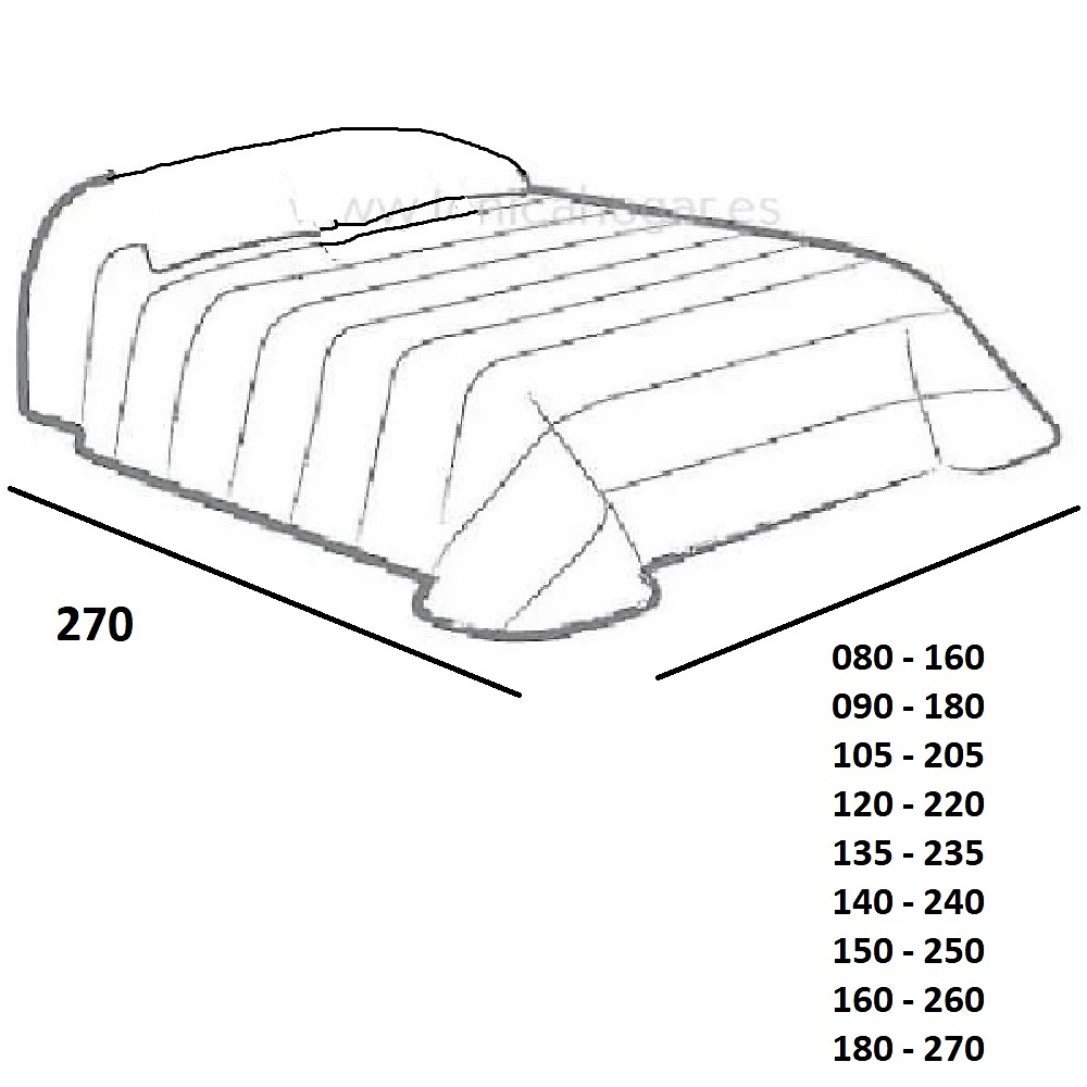 Medidas disponibles Edredón INCA 20DR de Tejidos JVR camas de 80, 90, 105, 120, 135, 150, 160 y 180 