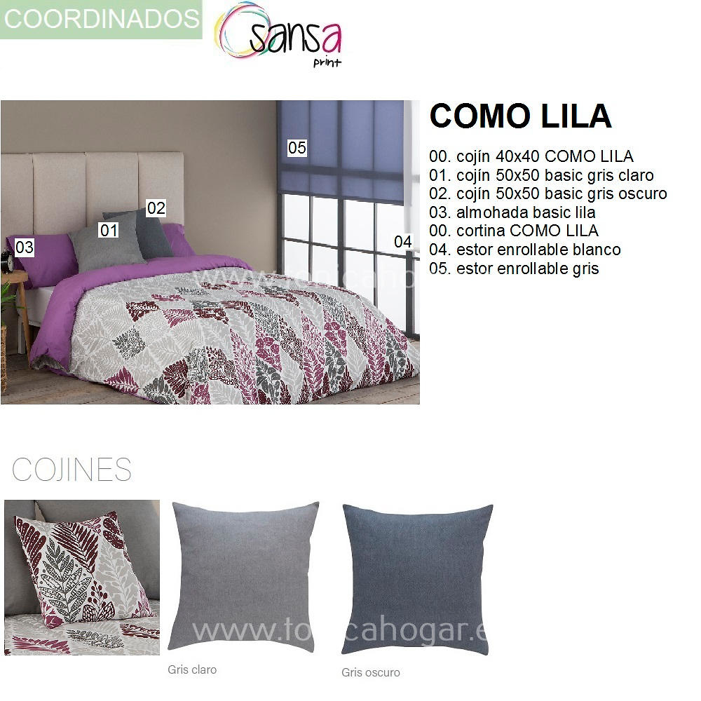Articulos Coordinados Funda Cojín COMO 9 Lila de SANSA Print de Confecciones Paula 