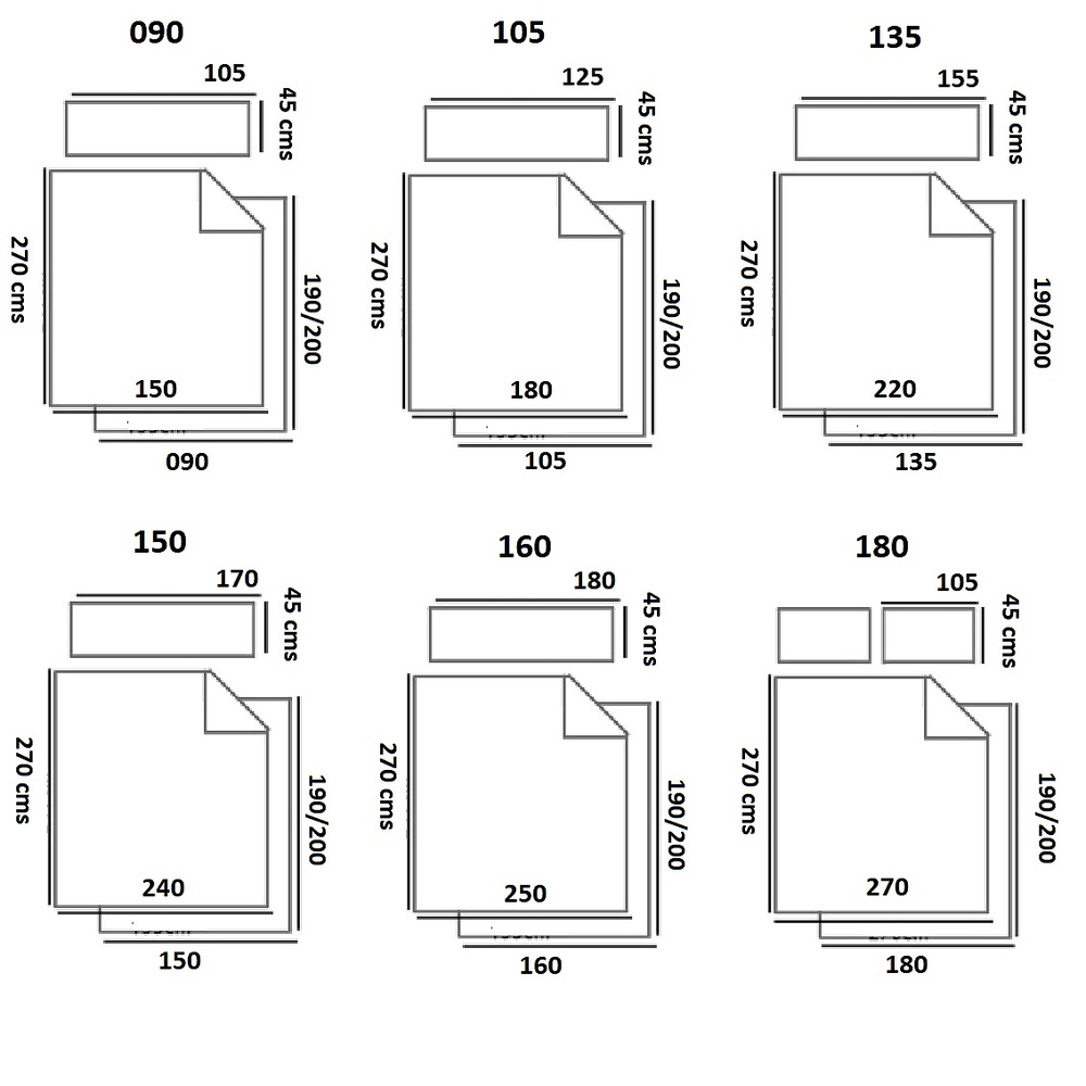 Medidas disponibles Funda Nórdica Allure de Tejidos JVR 090, 105, 135, 150, 160, 180 