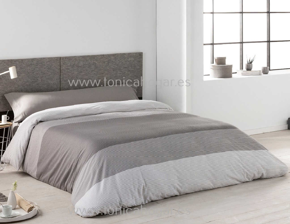 Funda nórdica 100% algodón orgánico gris 150x220 cm cama 90 ORIO