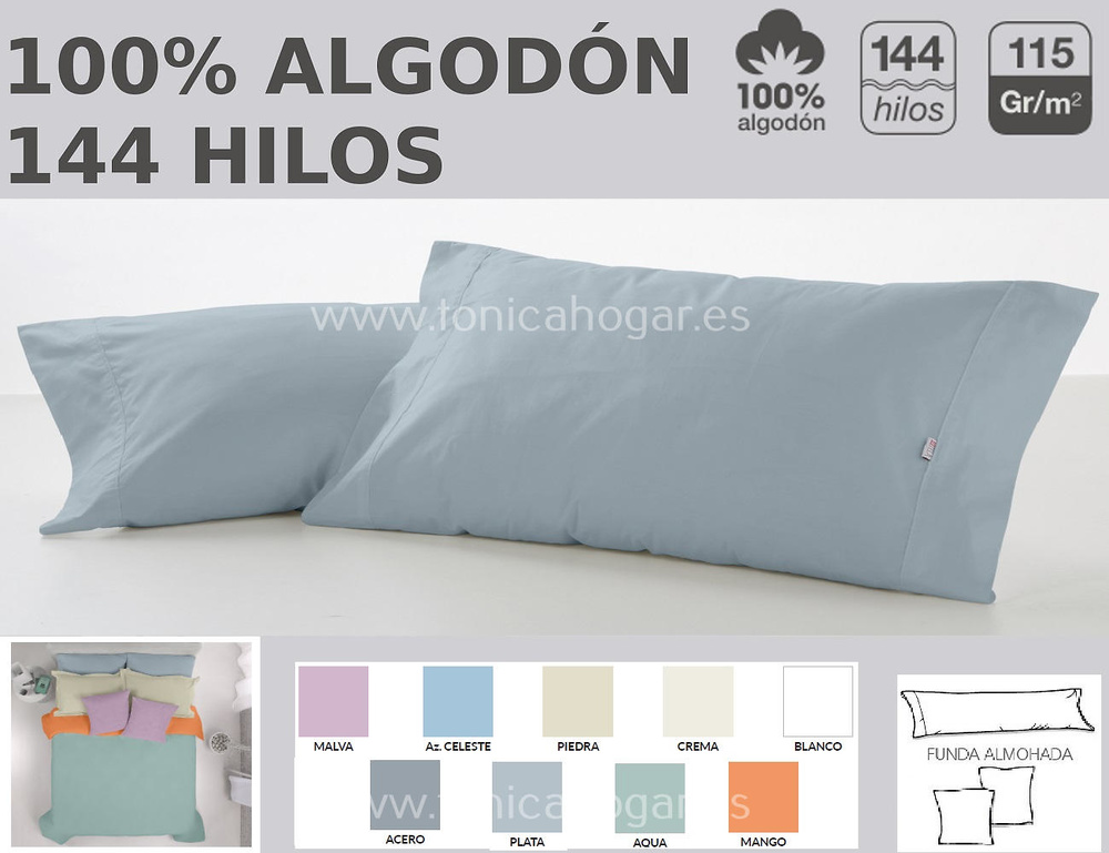 Funda Almohada 100% algodón - Varios Colores