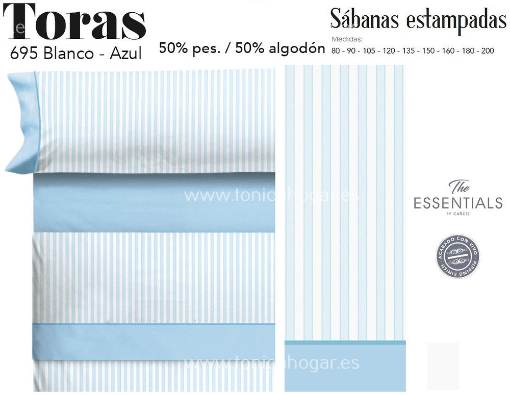 Comprar Juego Sábanas TORAS Blanco-Azul de Cañete online 