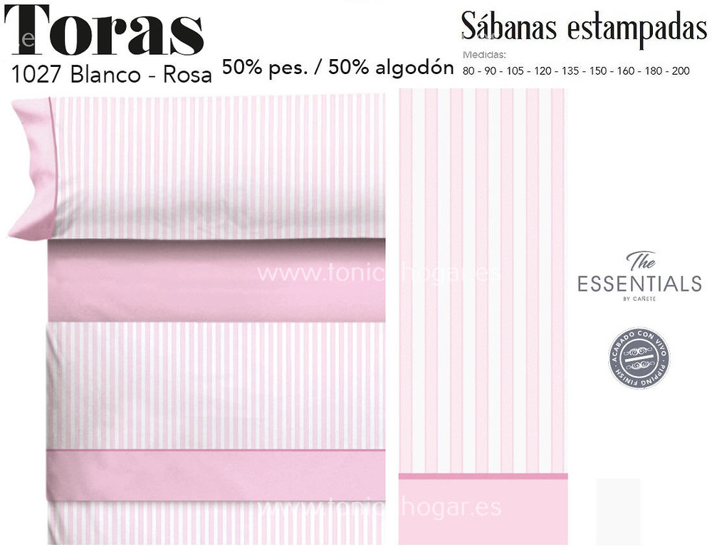 Comprar Juego Sábanas TORAS Blanco-Rosa de Cañete online 