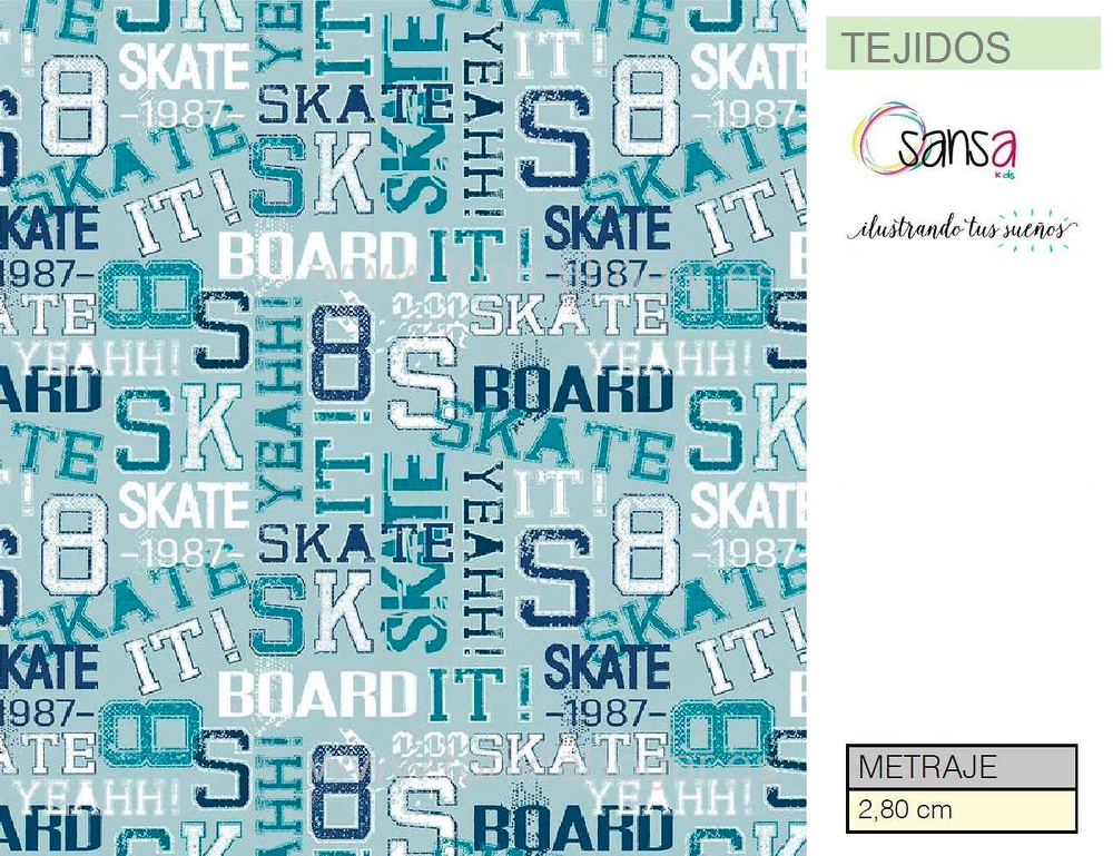 comprar Tejido estampado digital Infantil SKATE coordinado de Sansa online 