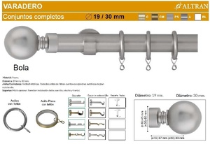BARRA CORTINA VARADERO BOLA PLATA MATE de ALTRAN