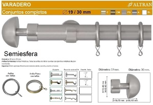 BARRA CORTINA VARADERO SEMIESFERA PLATA MATE de ALTRAN